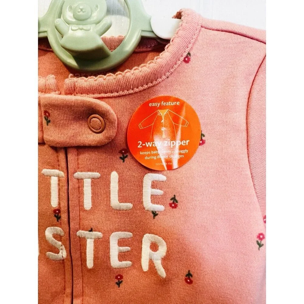Carter's Just One You Sleeper Girls 9M Orange Little Sister 2-Way Zip Footed NWT
